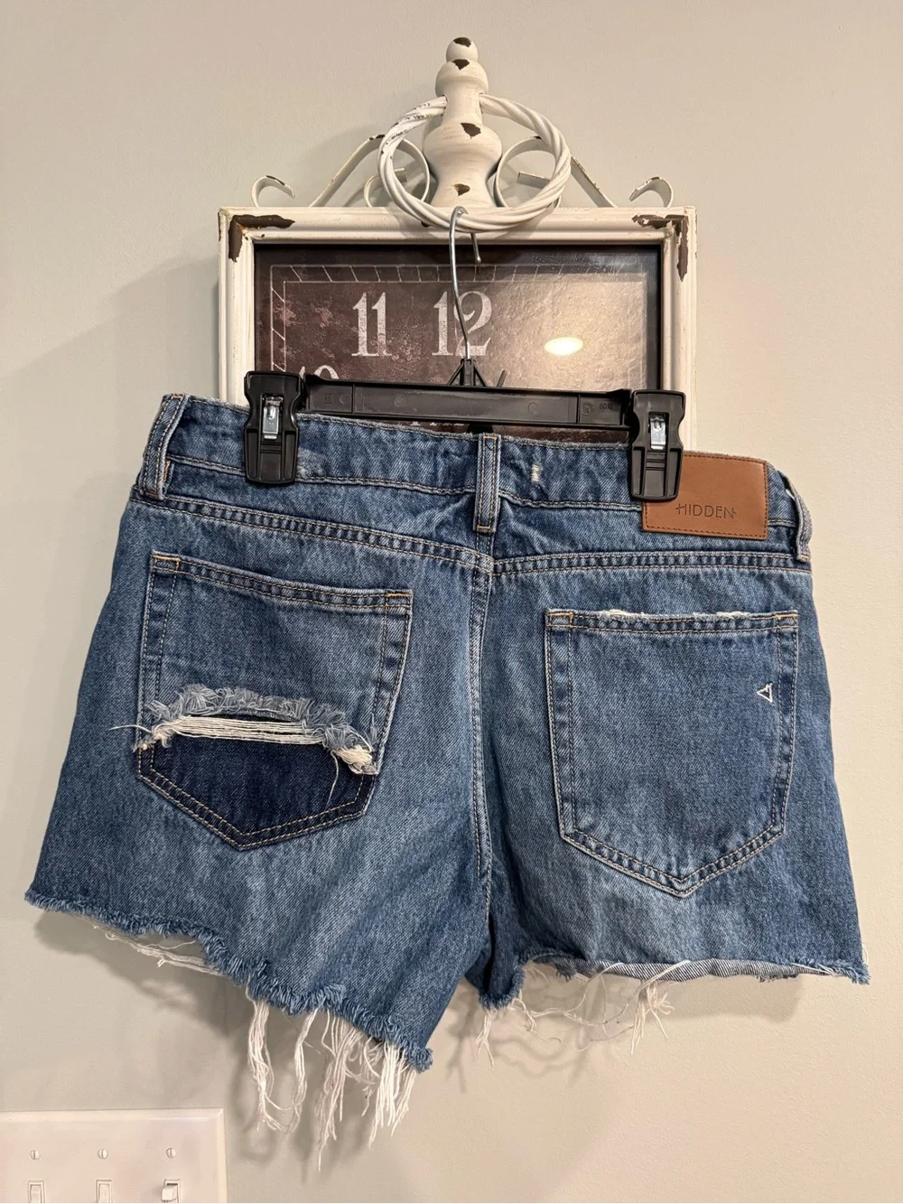 Hidden Los Angeles Medium Blue Distressed Denim Shorts